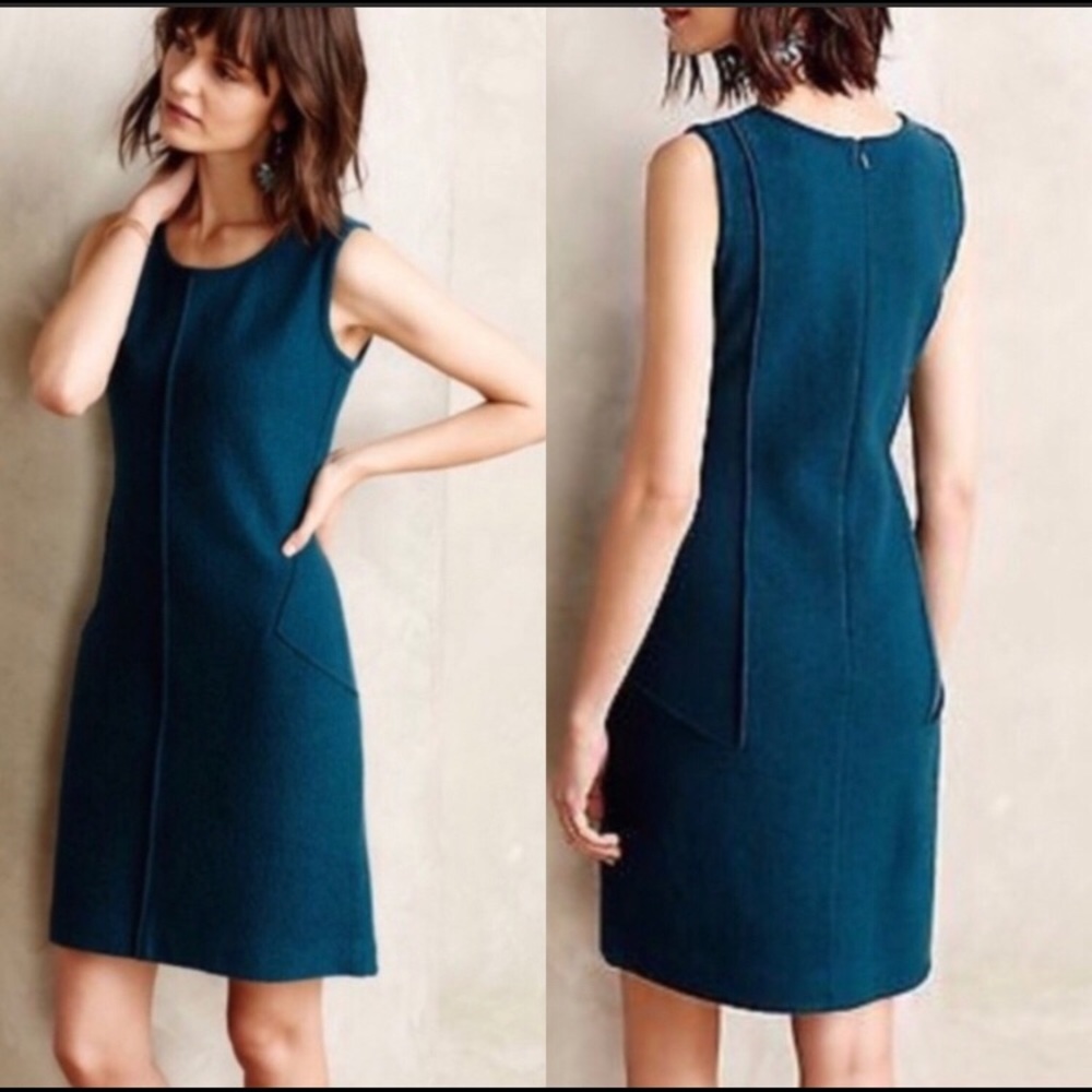 Anthropologie Sparrow Teal Wool Shift Dress